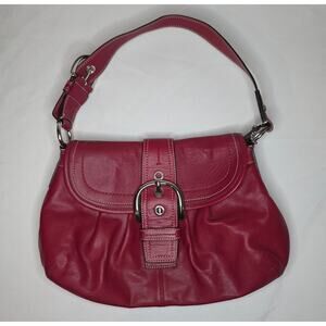 Authentic Coach F15204 Soho Red Pleated Leather Buckle Flap Bag EUC Y2K